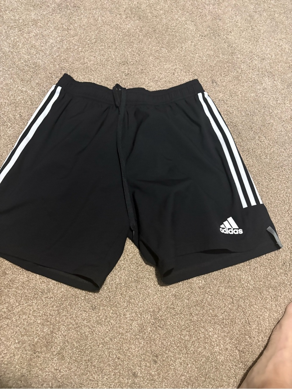 Adidas Men's Black 3-Stripe soccer shorts
Size L